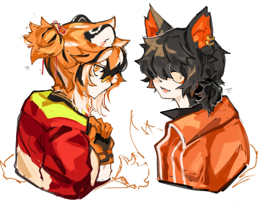 1boy, 1girl, aak_(arknights), animal_ear_fluff, animal_ears, animal_nose, arknights, black_hair