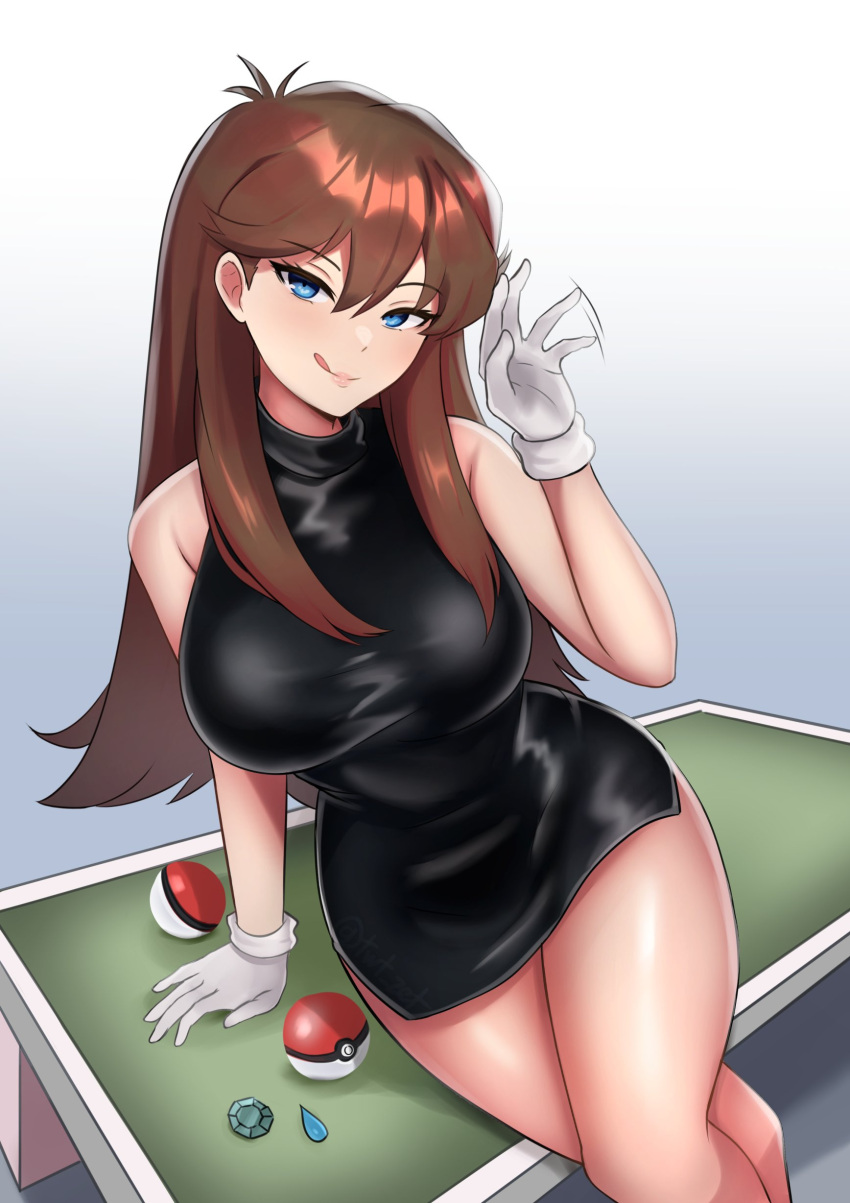 1girl, absurdres, alternate_breast_size, badge, black_dress, blue_background, blue_eyes, blush