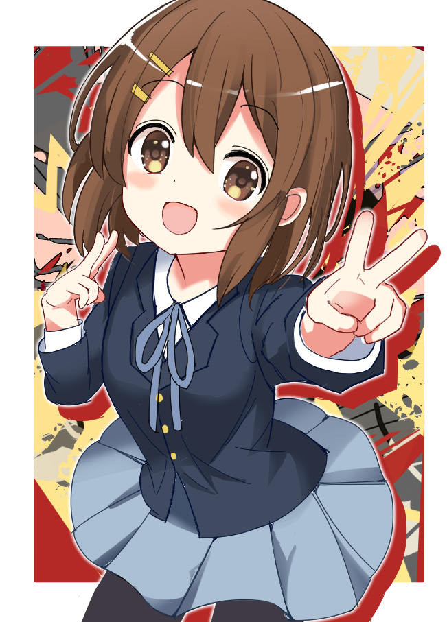 1girl, :d, bangs, black_pantyhose, blazer, blue_jacket, blue_ribbon, blush