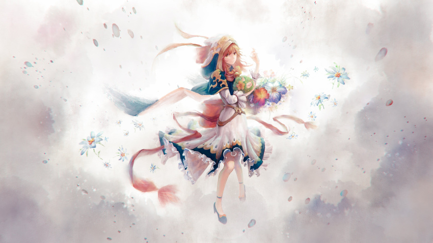 absurdres, alpaca, alpaca_ears, animal, animal_ears, bangs, blonde_hair, clouds