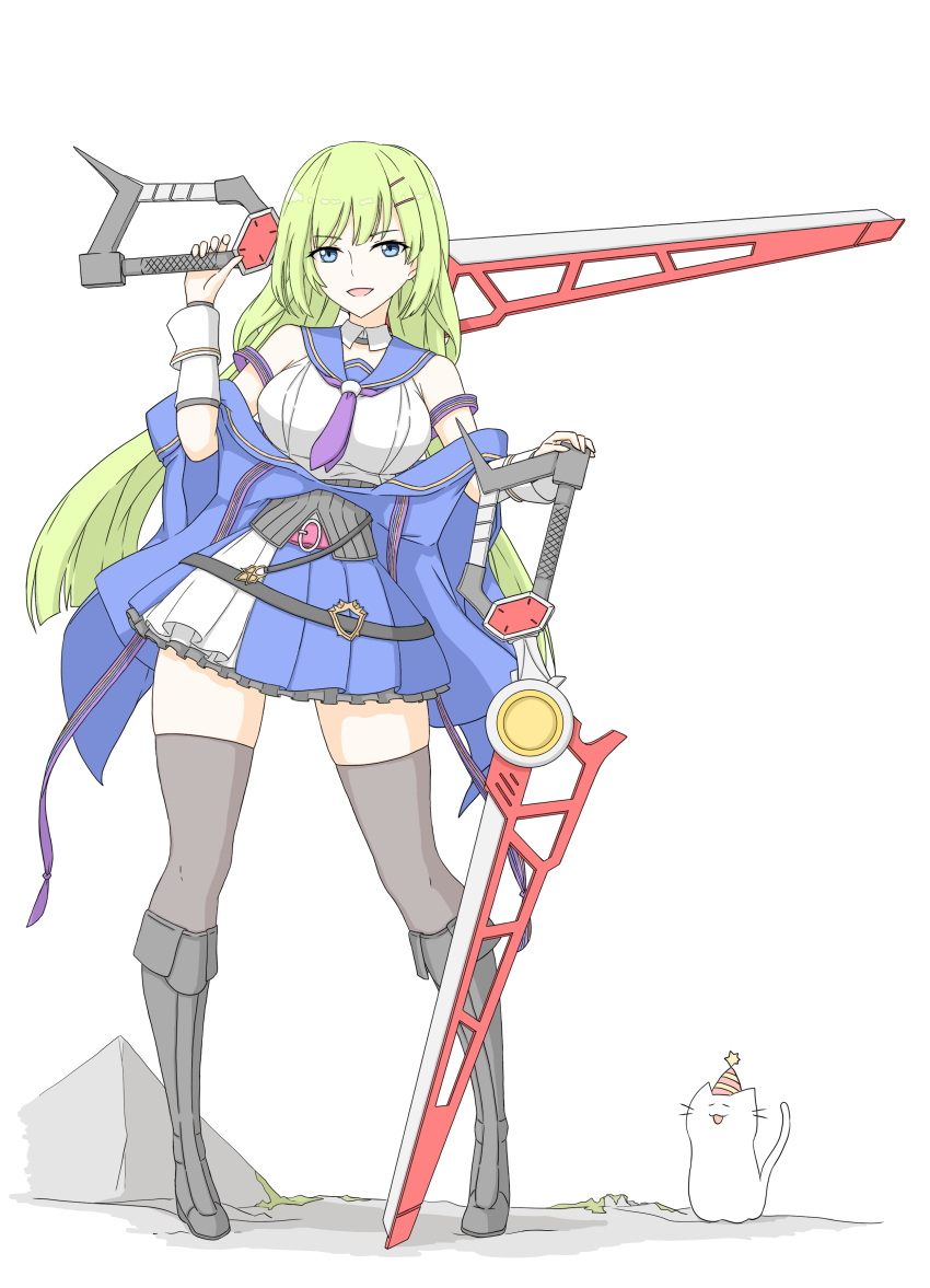 1girl, :3, absurdres, animal, assault_lily, bangs, bare_shoulders, belt