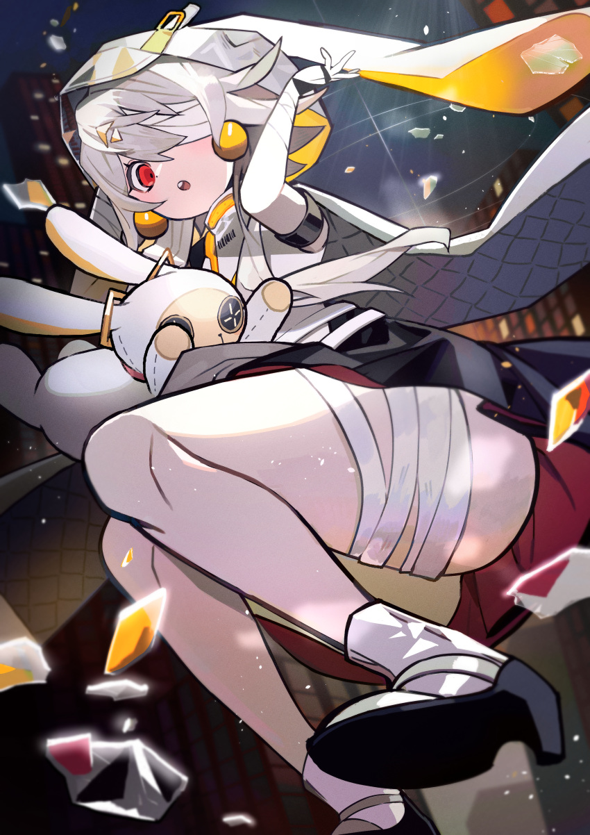 122pxsheol, absurdres, animal_hood, arm_up, bandage_over_one_eye, bandaged_arm, bandages, barcode