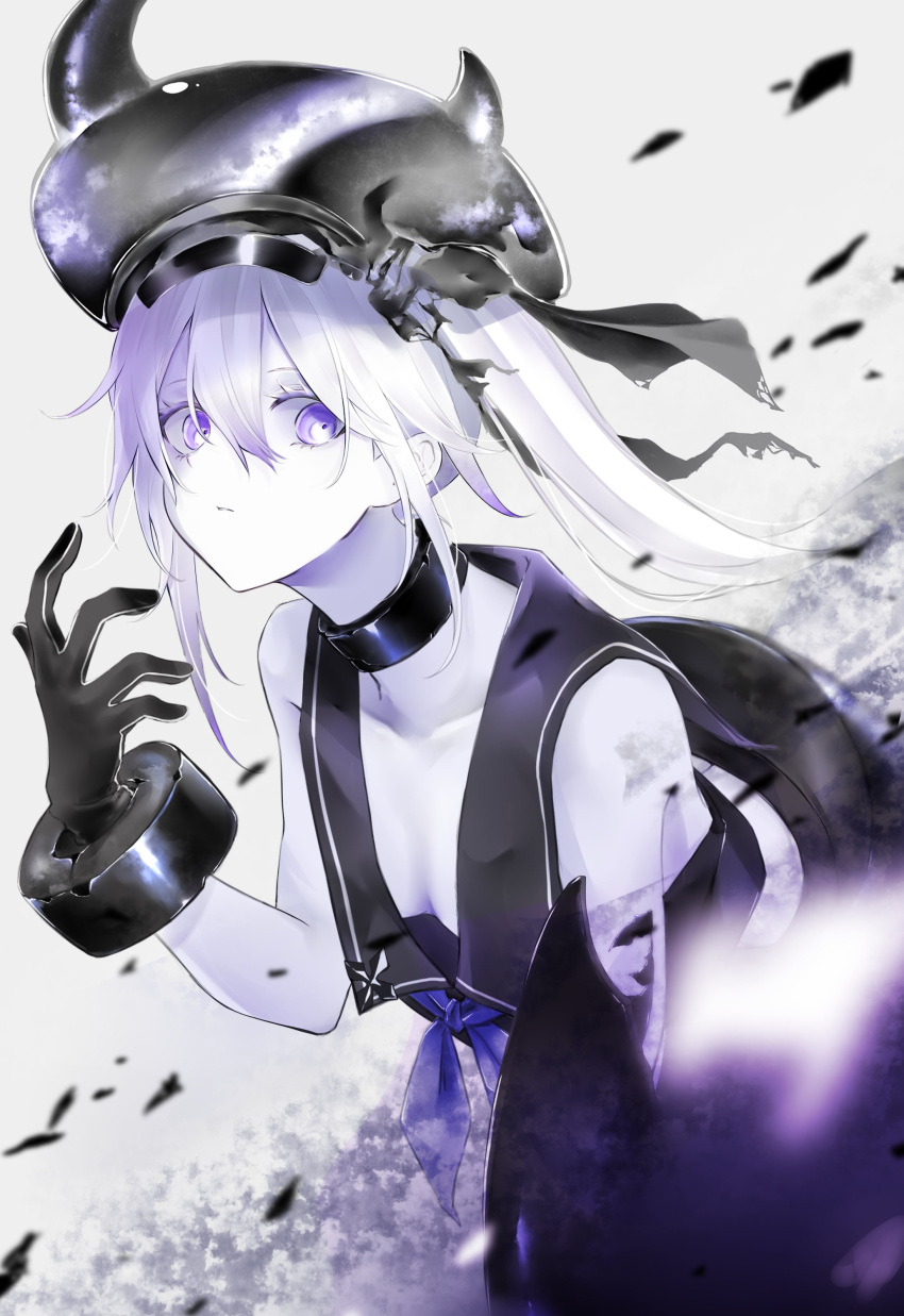 absurdres, abyssal_ship, aoyashio_rin, black_sailor_collar, breasts, colored_skin, destroyer_princess, fake_horns