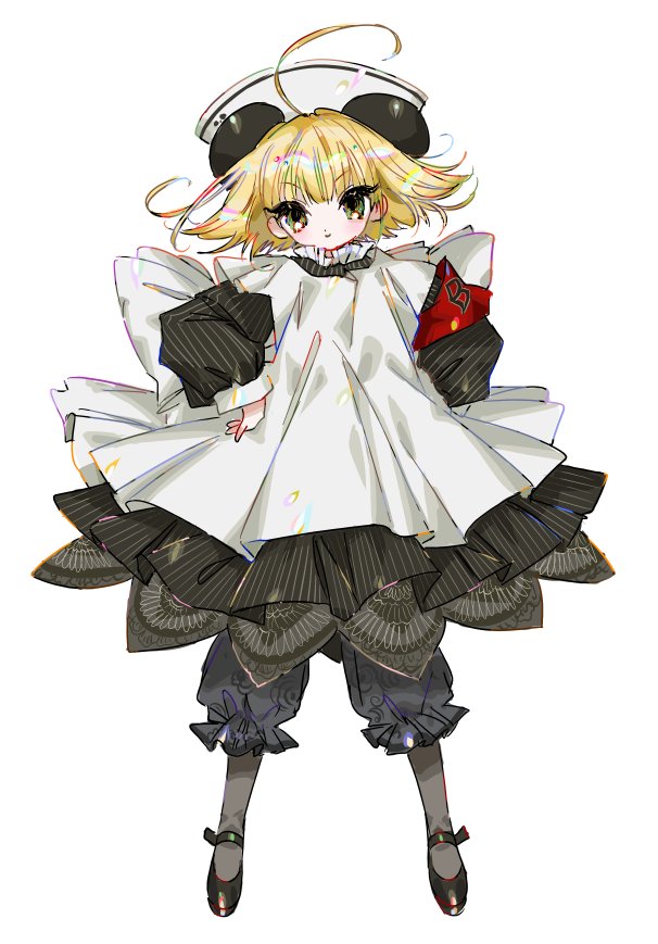 1girl, animal_ears, apron, aranotchi, armband, black_dress, black_pantyhose, blonde_hair
