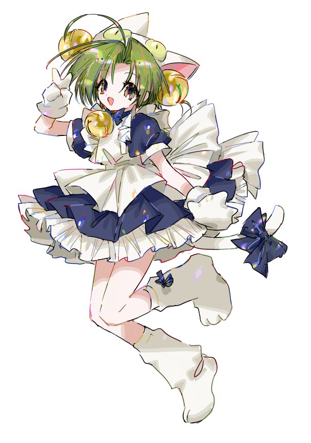 1girl, animal_ears, animal_hands, animal_hat, apron, aranotchi, bell, bow