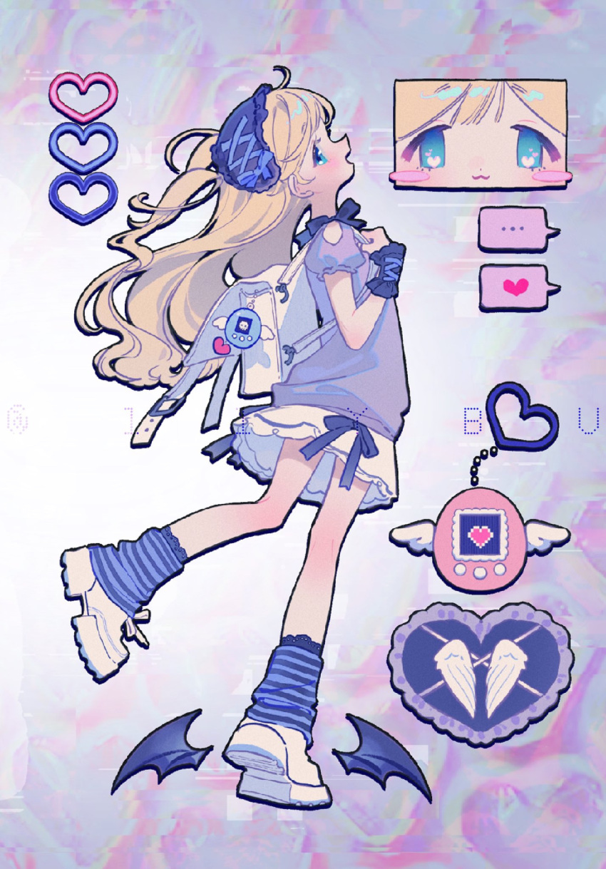 ..., 1girl, :3, bag, bangs, blonde_hair, blue_eyes, blue_headwear
