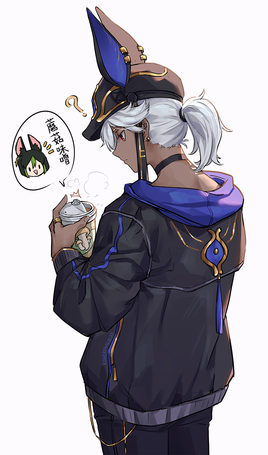 1boy, ?, alternate_costume, alternate_hairstyle, animal_ears, animal_hands, black_choker, black_headwear