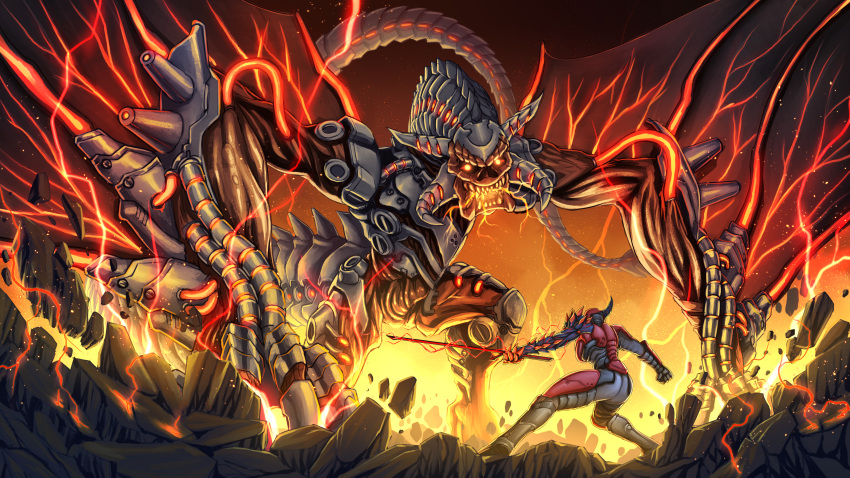 1girl, absurdres, armor, battle, bodysuit, cybernetic, cyborg, day_of_wrath_(infinitypilot)