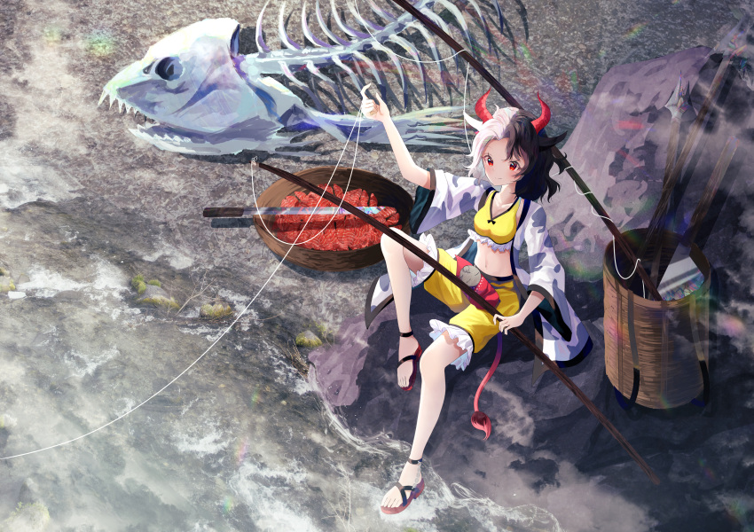 1girl, absurdres, animal_ears, animal_print, basket, black_hair, closed_mouth, cow_ears