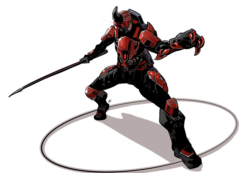 1girl, absurdres, angry, armor, black_horns, bodysuit, broken_helmet, claw_pose