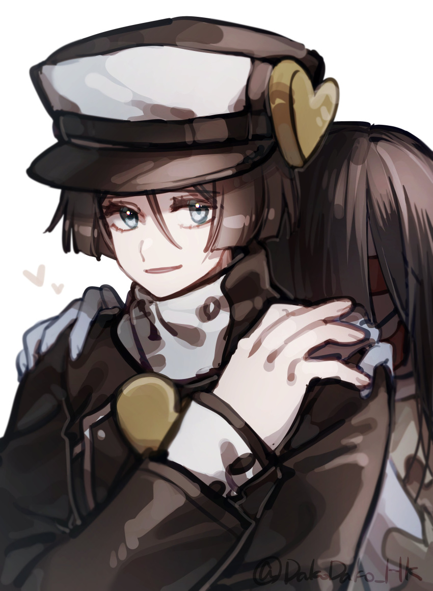 1boy, 1girl, absurdres, black_hair, blue_eyes, guilty_gear, hat, heart