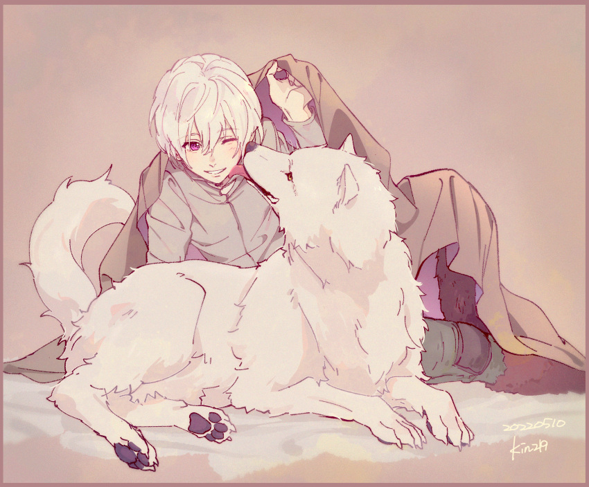1boy, blanket, boots, fumetsu_no_anata_e, fur_trim, fushi, happy, highres