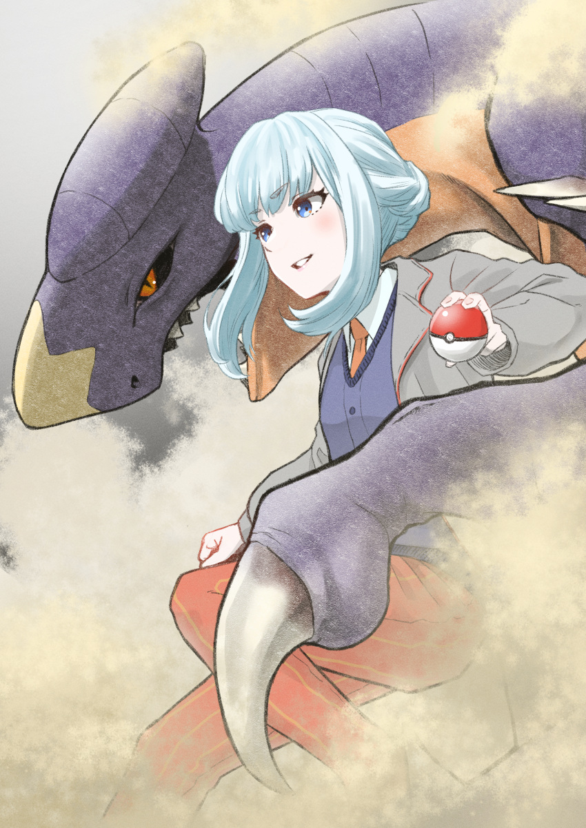 1girl, absurdres, blue_eyes, blue_hair, blue_sweater_vest, character_request, claws, commentary_request