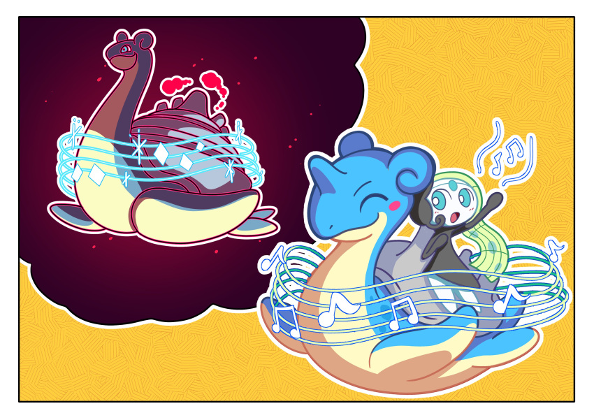absurdres, arm_up, beamed_eighth_notes, blush_stickers, border, eighth_note, fukidashi_cotton, gigantamax