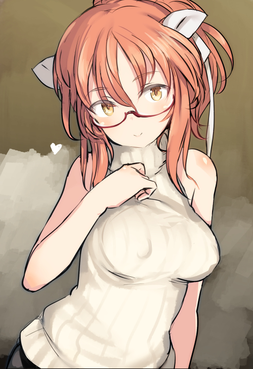 1girl, breasts, glasses, large_breasts, luminous_witches, orange_eyes, orange_hair, sheep_girl