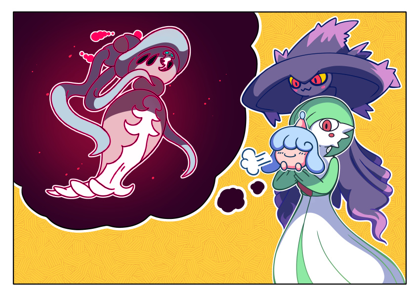 absurdres, border, carrying, colored_sclera, fukidashi_cotton, gardevoir, gigantamax, gigantamax_hatterene