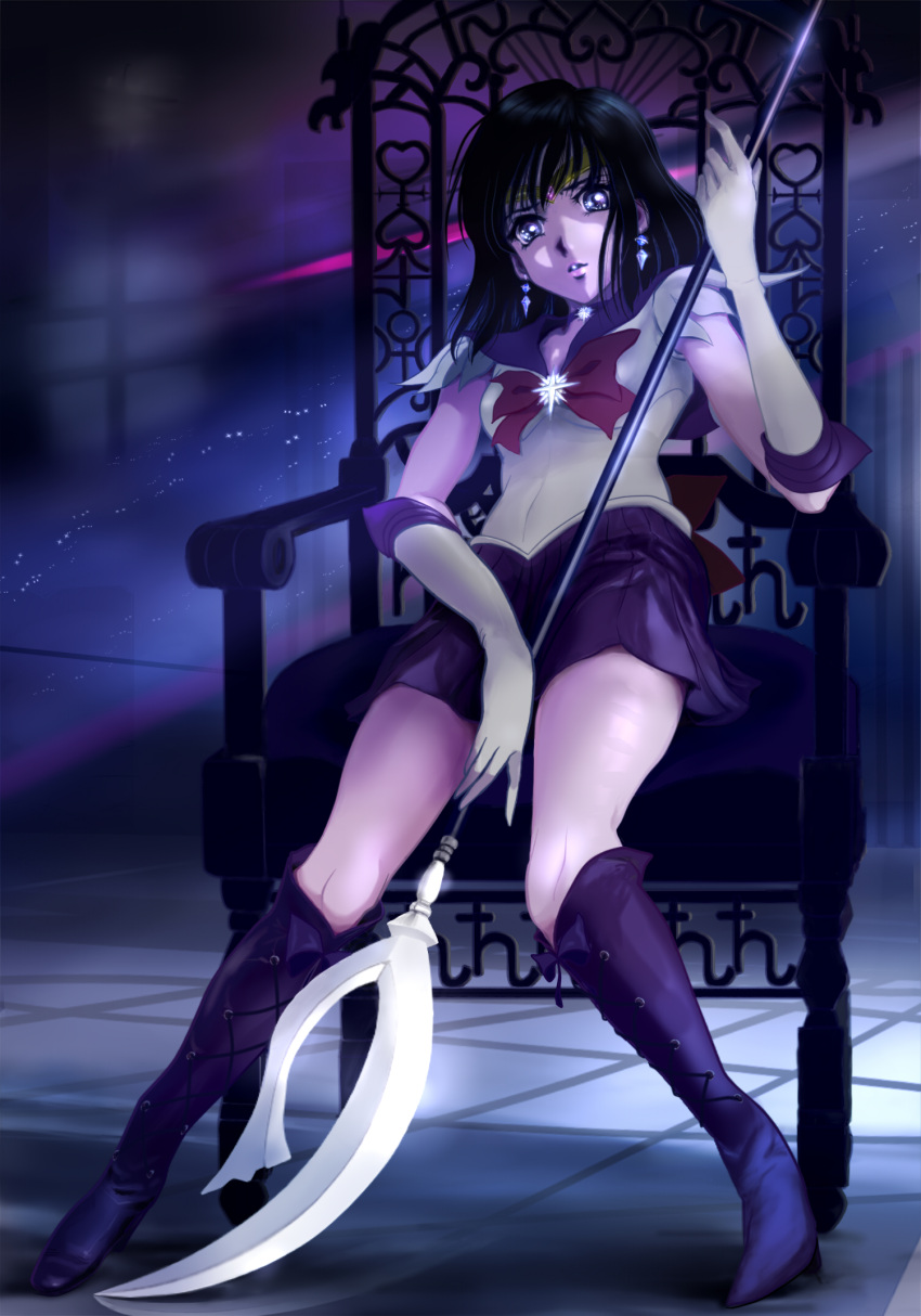 back_bow, bangs, bishoujo_senshi_sailor_moon, black_hair, blunt_bangs, boots, bow, bowtie