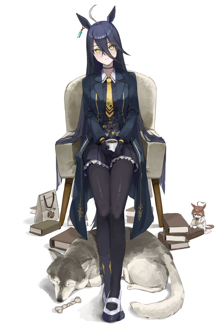 2girls, 9_no_seicho_nikki, absurdres, agnes_digital_(umamusume), ahoge, animal_ears, bag, black_coat