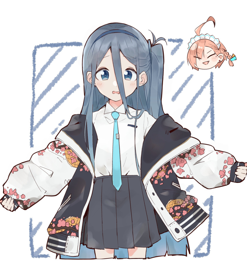 2girls, absurdres, aris_(blue_archive), bangs, black_hairband, black_jacket, black_skirt, blue_archive