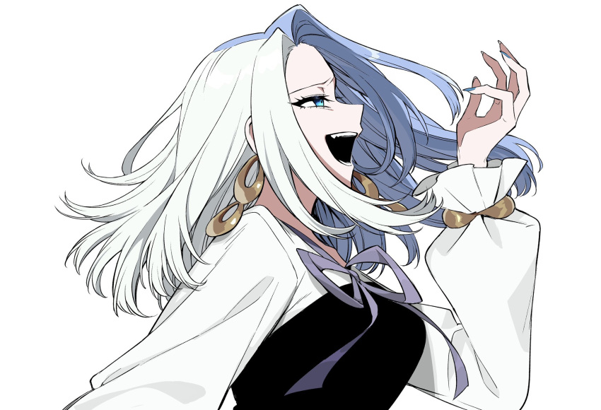 1girl, :d, aneco_(westsea1227), blue_eyes, blue_hair, blue_nails, breasts, commission