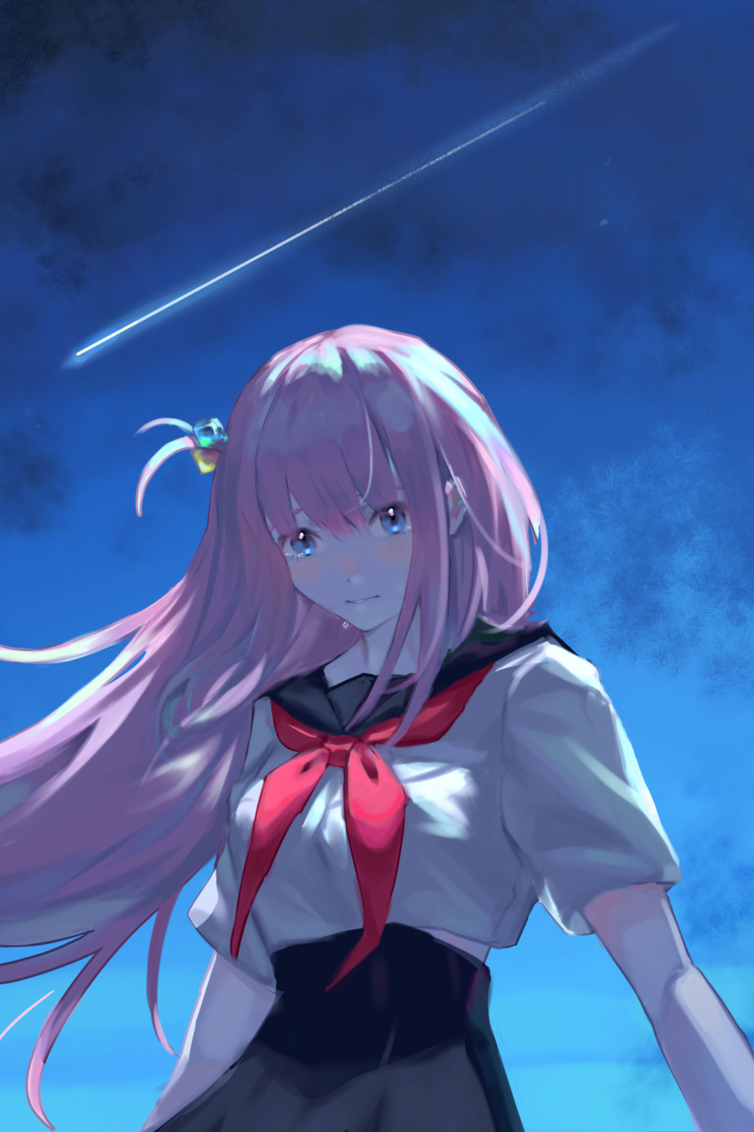 1girl, absurdres, bakage, bangs, black_sailor_collar, black_skirt, blue_eyes, bocchi_the_rock!