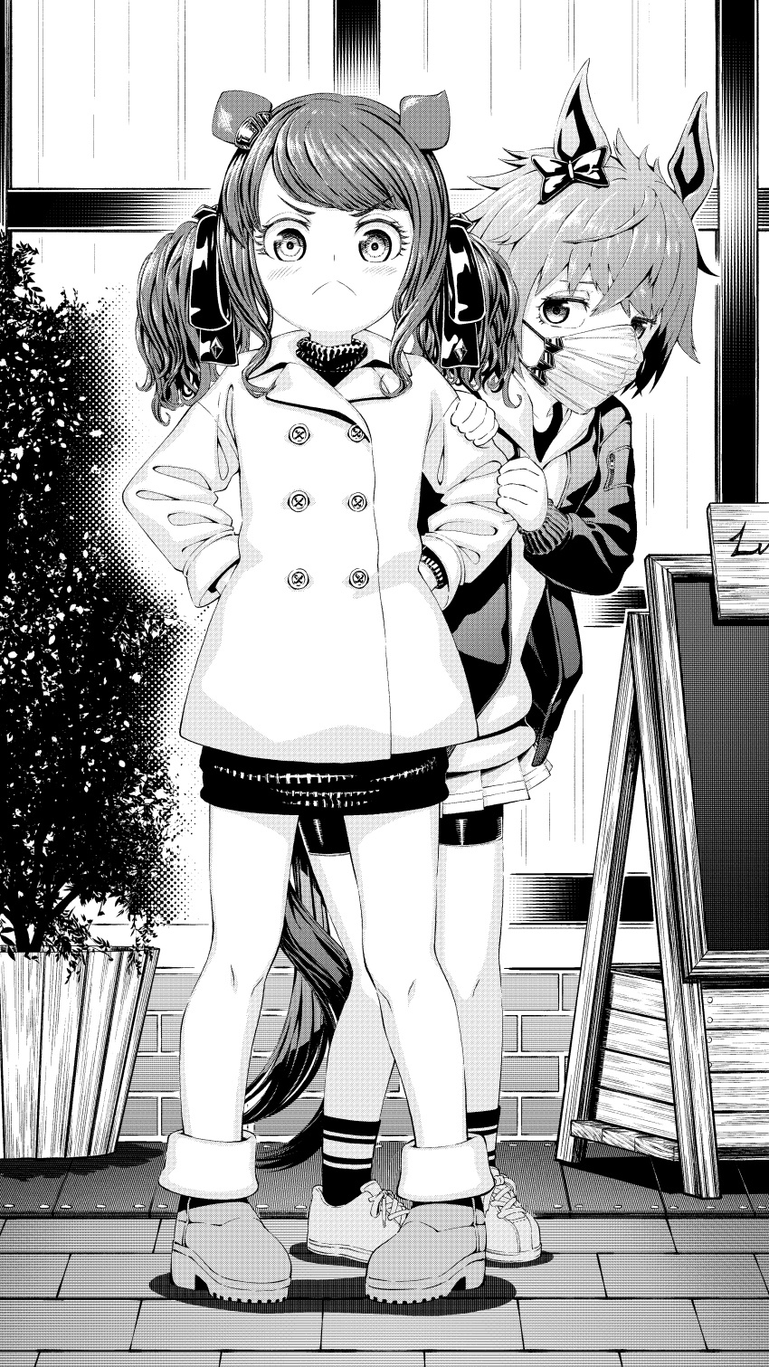 >:(, 2girls, absurdres, aged_down, animal_ears, closed_mouth, commentary_request, full_body