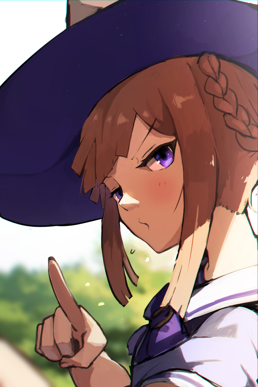 1girl, absurdres, blurry, blurry_background, blurry_vision, blush, brown_hair, commentary_request