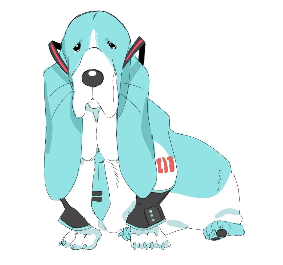 animal, animalization, aqua_fur, aqua_necktie, basset_hound, black_eyes, claws, closed_mouth