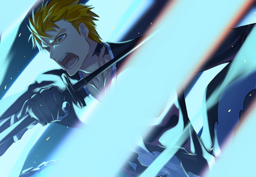 1boy, 21_isbivm, bleach, bleach:_the_thousand-year_blood_war, brown_eyes, collarbone, highres, holding