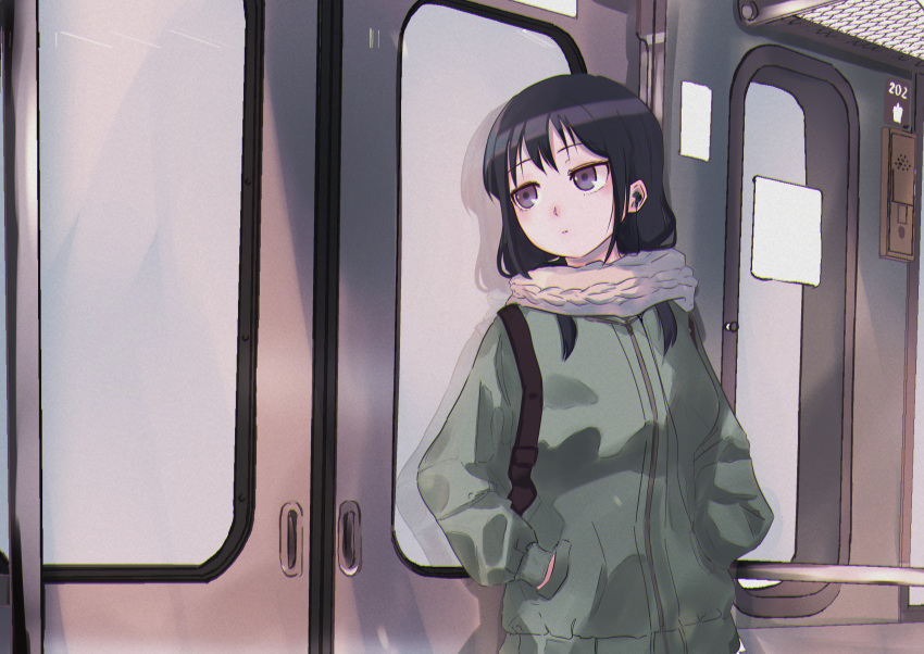 1girl, 5_rebbeccas, absurdres, backpack, bag, bangs, black_hair, closed_mouth