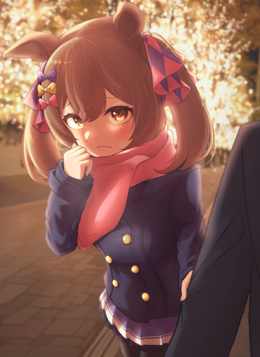 1girl, absurdres, beautifulinsnow, blurry, blurry_background, blush, brown_eyes, brown_hair
