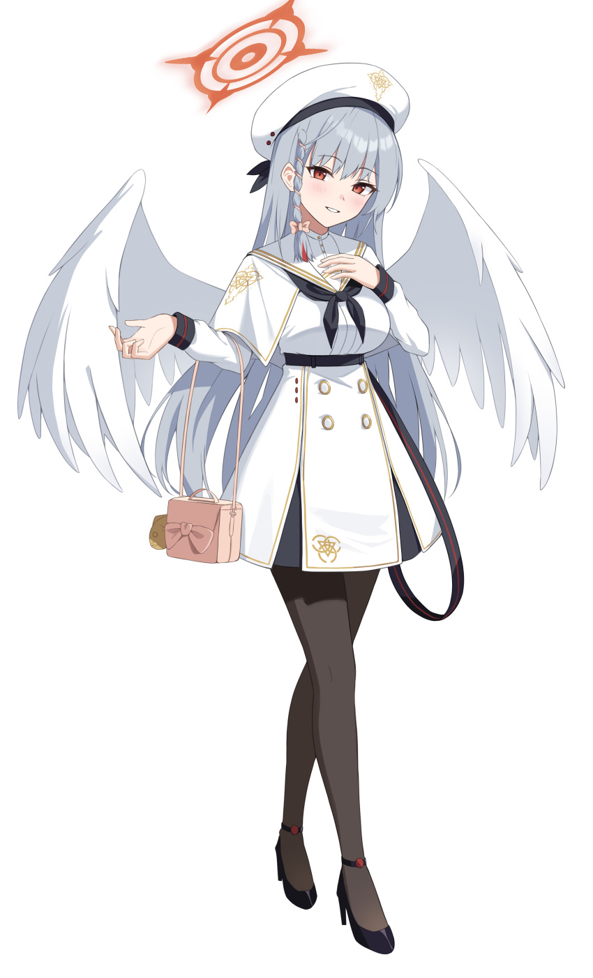1girl, absurdres, angel_wings, bag, black_pantyhose, blue_archive, halo, handbag