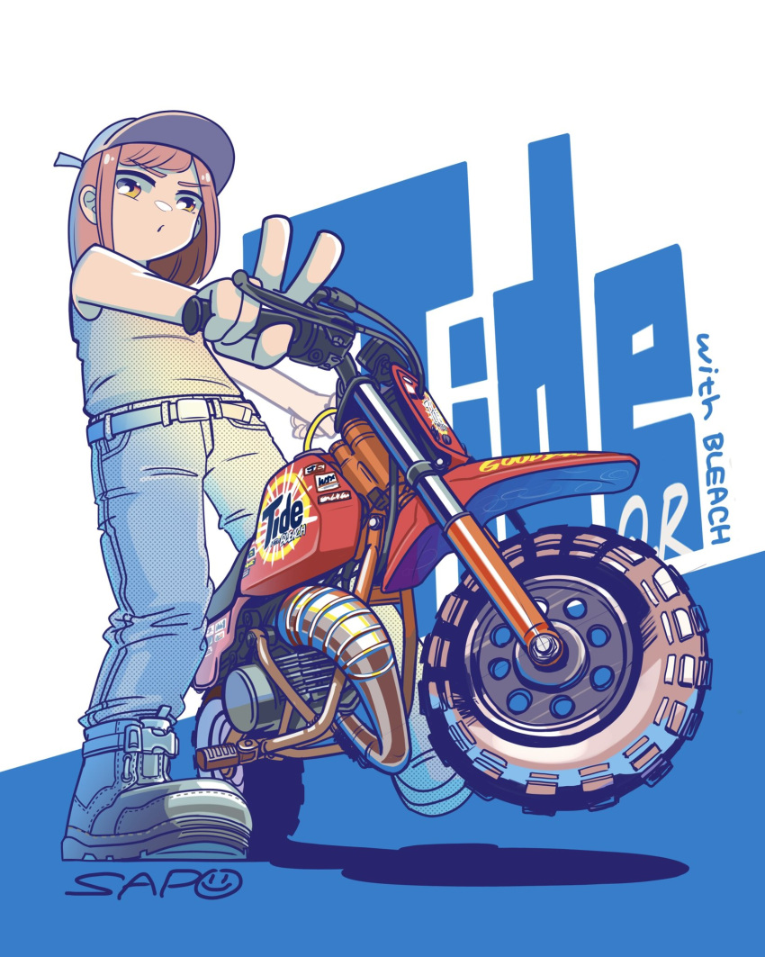 1girl, artist_name, bangs, baseball_cap, belt, black_footwear, blue_belt, blue_headwear