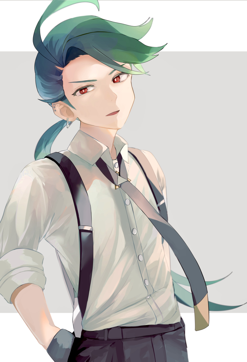 1girl, absurdres, bangs, bright_pupils, buttons, collared_shirt, commentary_request, green_hair
