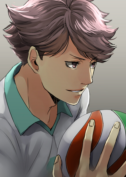 1boy, aoba_johsai_volleyball_uniform, brown_eyes, brown_hair, collared_shirt, haikyuu!!, holding, kanameyura
