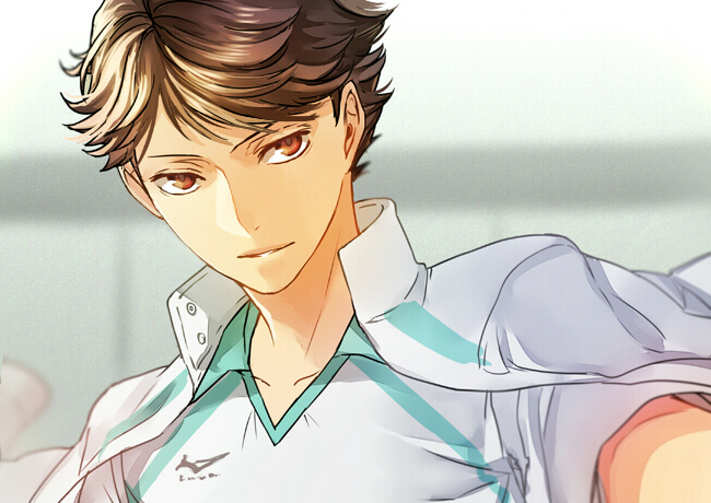 1boy, aoba_johsai_volleyball_uniform, brown_eyes, brown_hair, collarbone, haikyuu!!, jersey, kanameyura