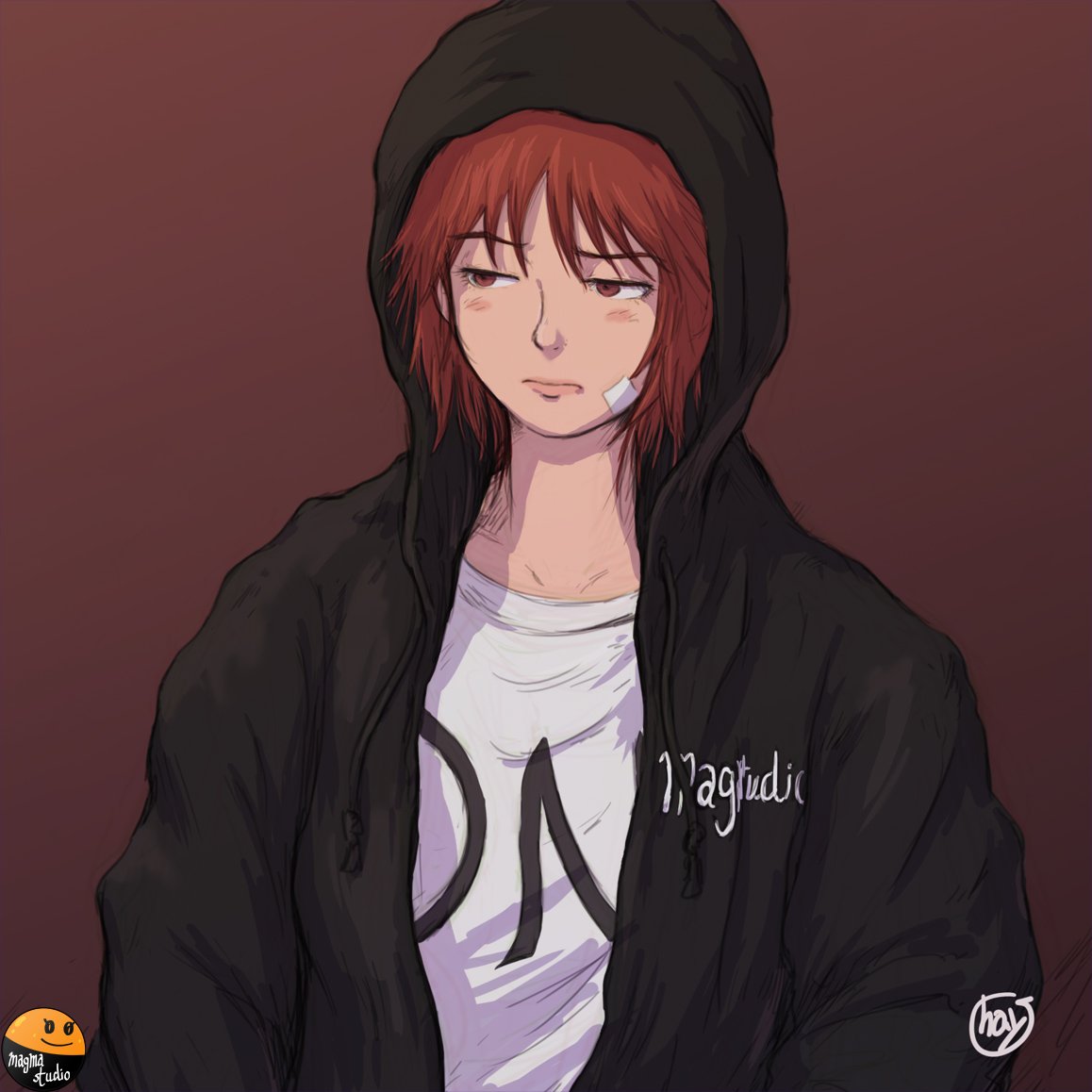 1girl, arc_the_lad, arc_the_lad_iii, bandage_on_face, bandages, black_hoodie, cheryl_(arc_the_lad), closed_mouth