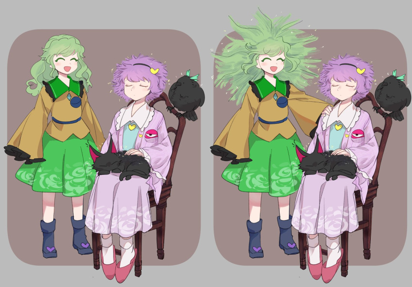 2girls, before_and_after, chamaruku, highres, kaenbyou_rin, kaenbyou_rin_(cat), komeiji_koishi, komeiji_satori