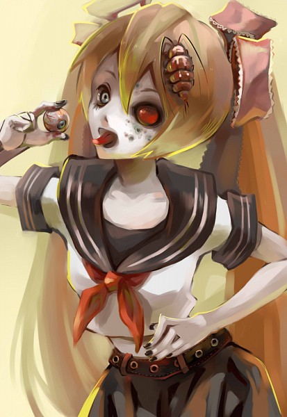 1girl, artist_request, bow, ca_(maeda_koutarou), calne_ca, chibi, crustacean, hair_bow