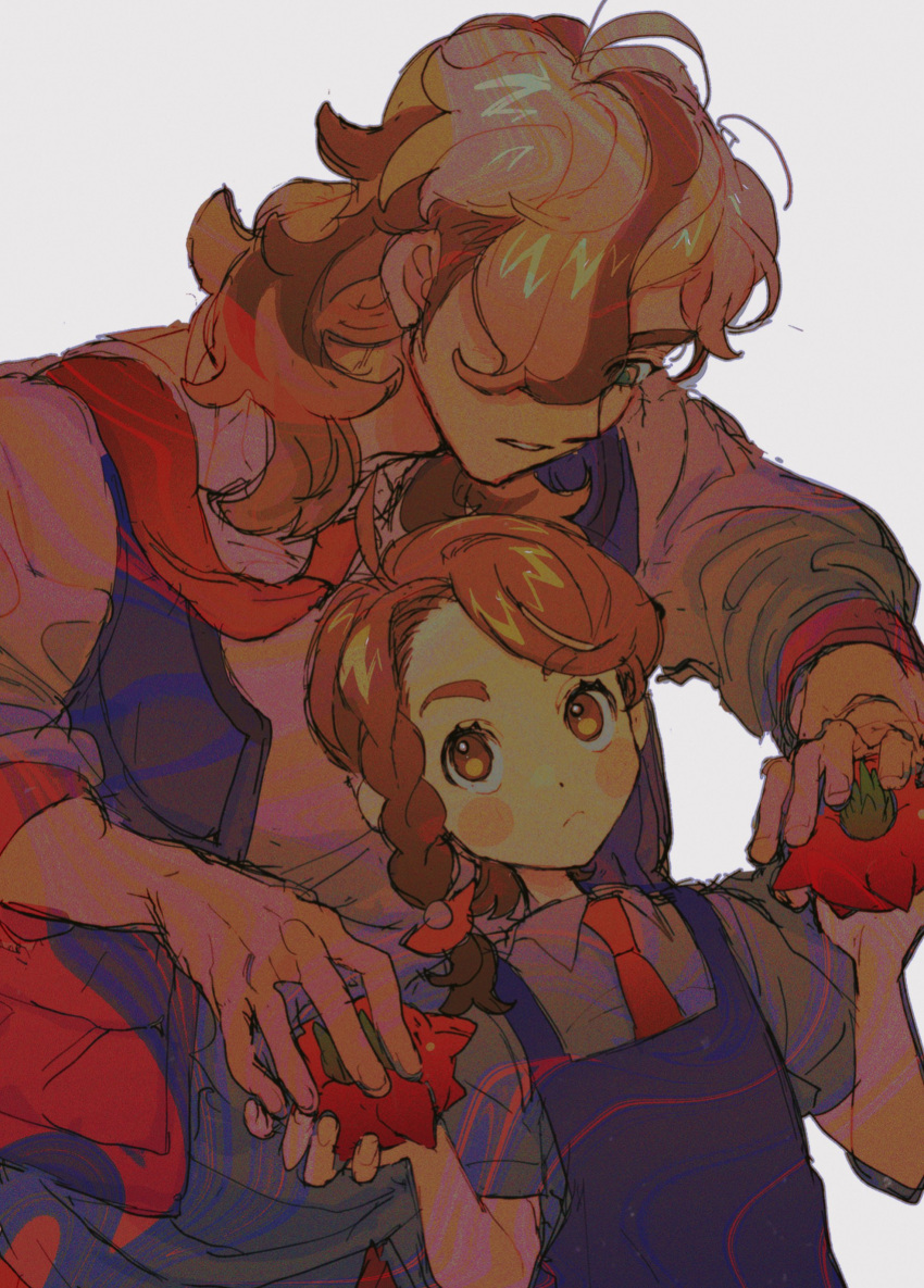 1boy, 1girl, absurdres, ahoge, apron, arven_(pokemon), berry_(pokemon), braid