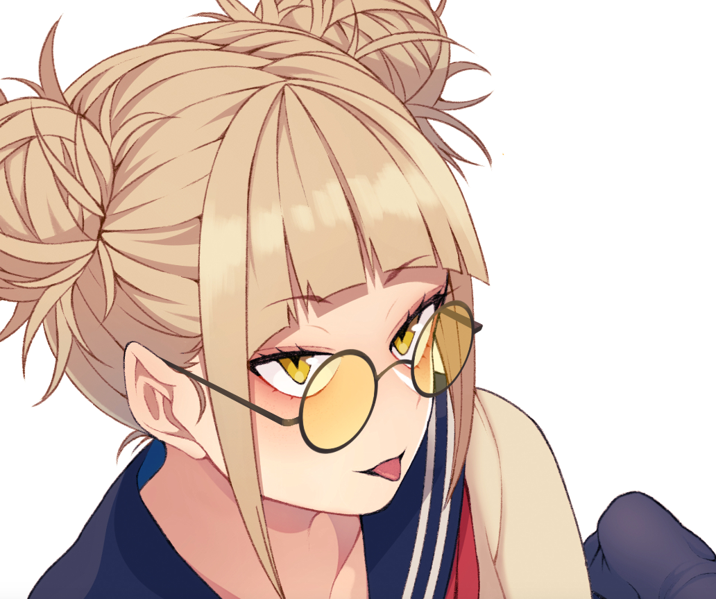 1girl, bangs, bespectacled, black_socks, blonde_hair, blue_sailor_collar, blunt_bangs, boku_no_hero_academia