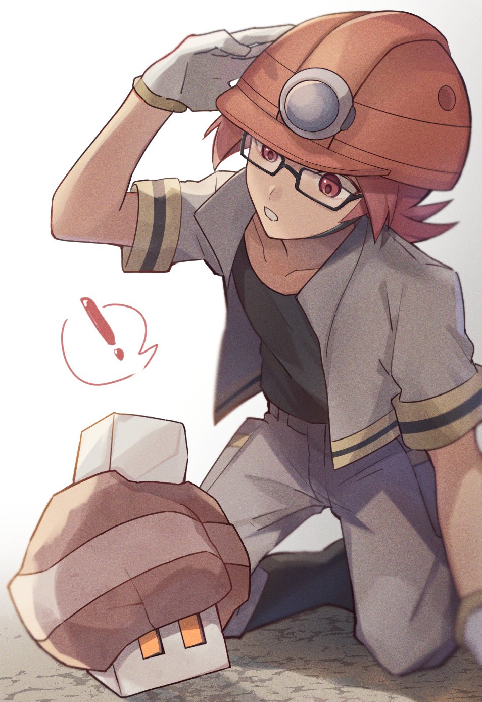 !, 1boy, arm_up, black-framed_eyewear, black_footwear, black_shirt, blurry, boots