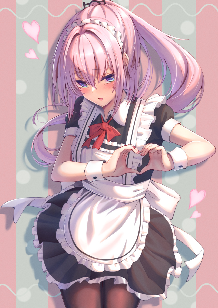 1girl, alternate_costume, apron, black_dress, blue_eyes, blush, bow, bowtie