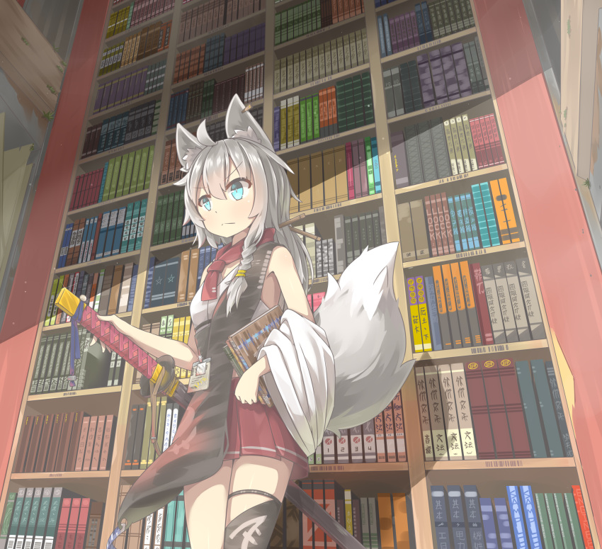 1girl, absurdres, ahoge, animal_ear_fluff, animal_ears, aqua_eyes, bangs, black_thighhighs