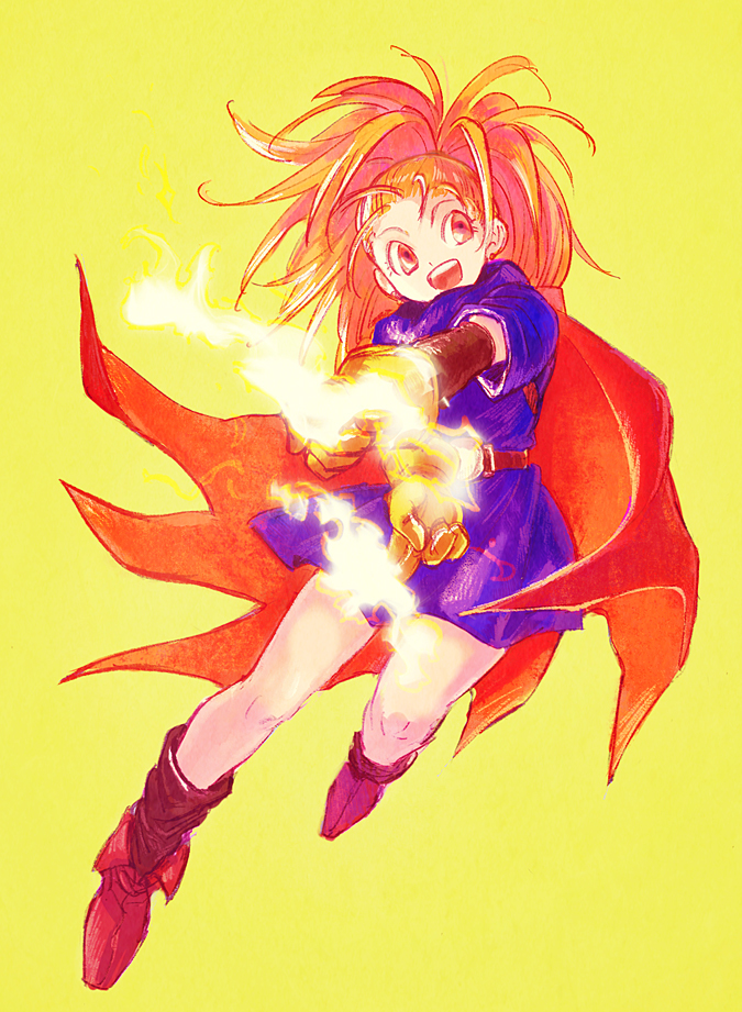 1girl, barbara_(dq6), bare_legs, belt, black_socks, blue_dress, brown_footwear, cape