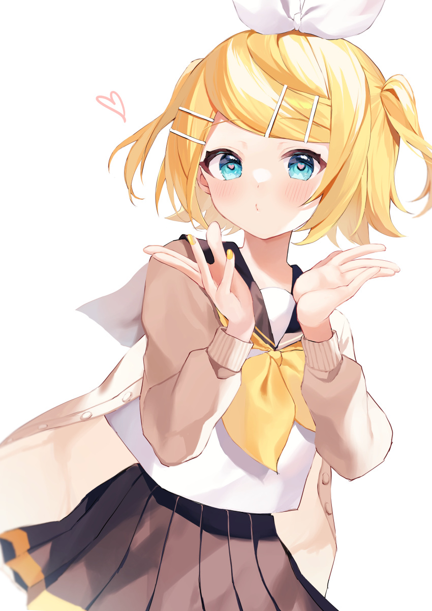 1girl, absurdres, alternate_hairstyle, aqua_eyes, bangs, black_skirt, blonde_hair, blowing_kiss
