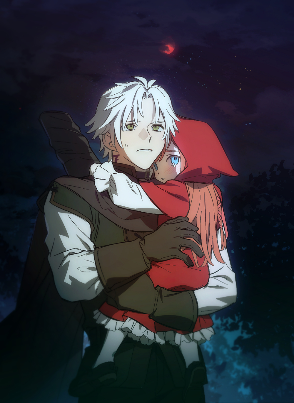1boy, 1girl, aged_down, alternate_costume, arm_around_neck, bangs, black_footwear, blue_eyes