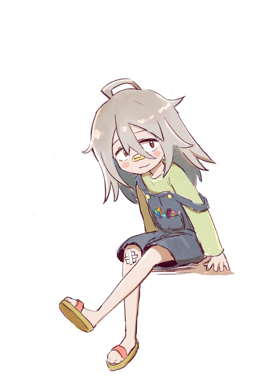 1girl, :3, ahoge, bandaid, bandaid_on_face, bandaid_on_nose, blush_stickers, do_it_yourself!!