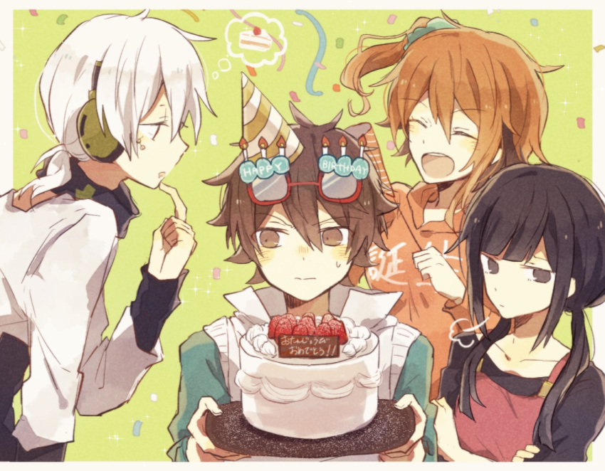 163yunatsu, 2boys, 2girls, :|, amamiya_hibiya, apron, asahina_hiyori, bangs