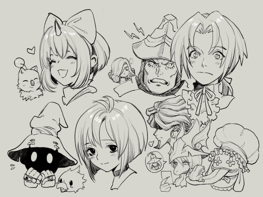 1other, 4girls, 5boys, adelbert_steiner, ascot, bangs, beatrix_(ff9), black_choker